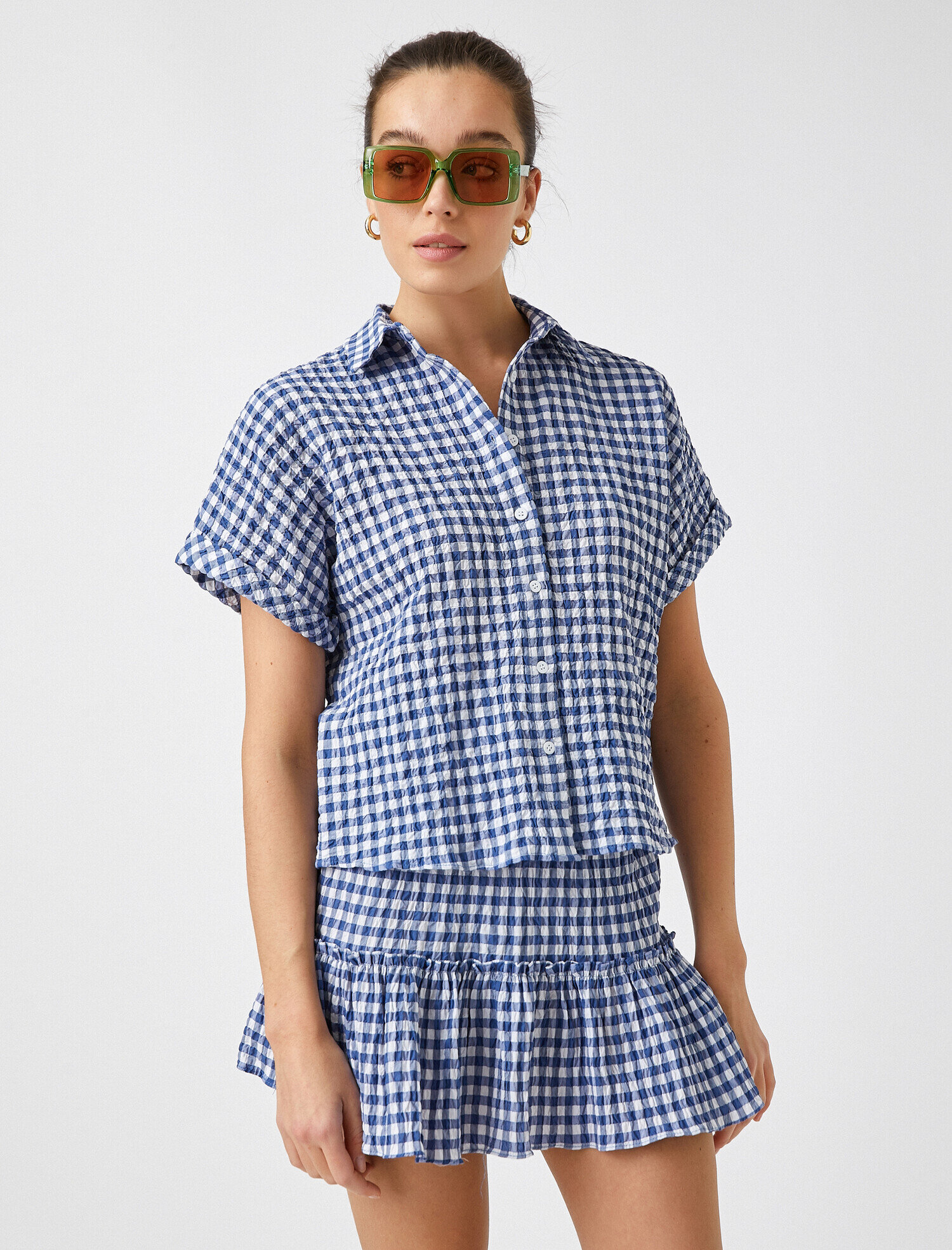   Kareli Kısa Kollu Gömlek