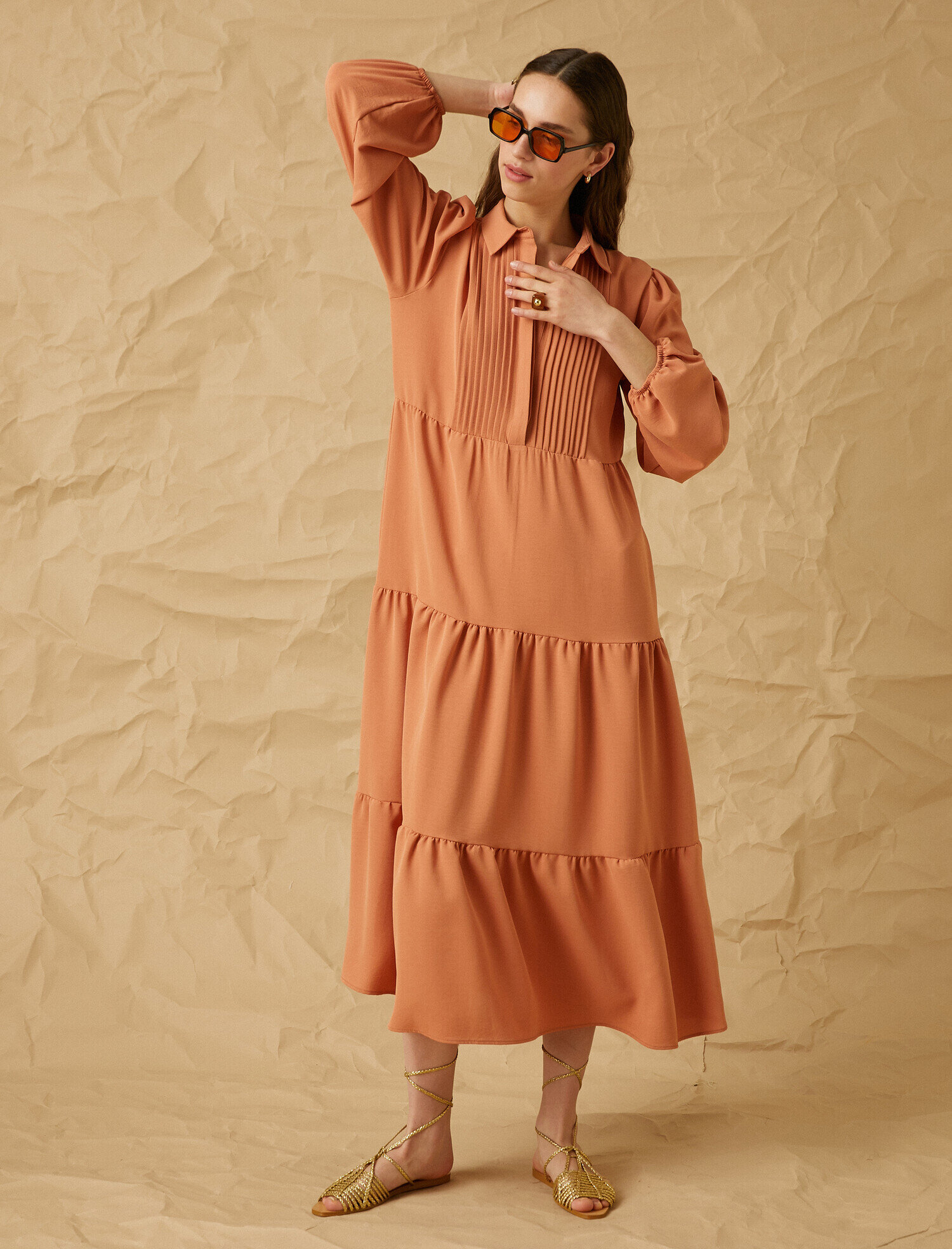   Fitil Detaylı Uzun Elbise