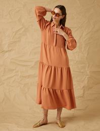 Fitil Detaylı Uzun Elbise