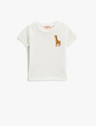 Zürafa Baskılı Kısa Kollu Tişört Pamuklu