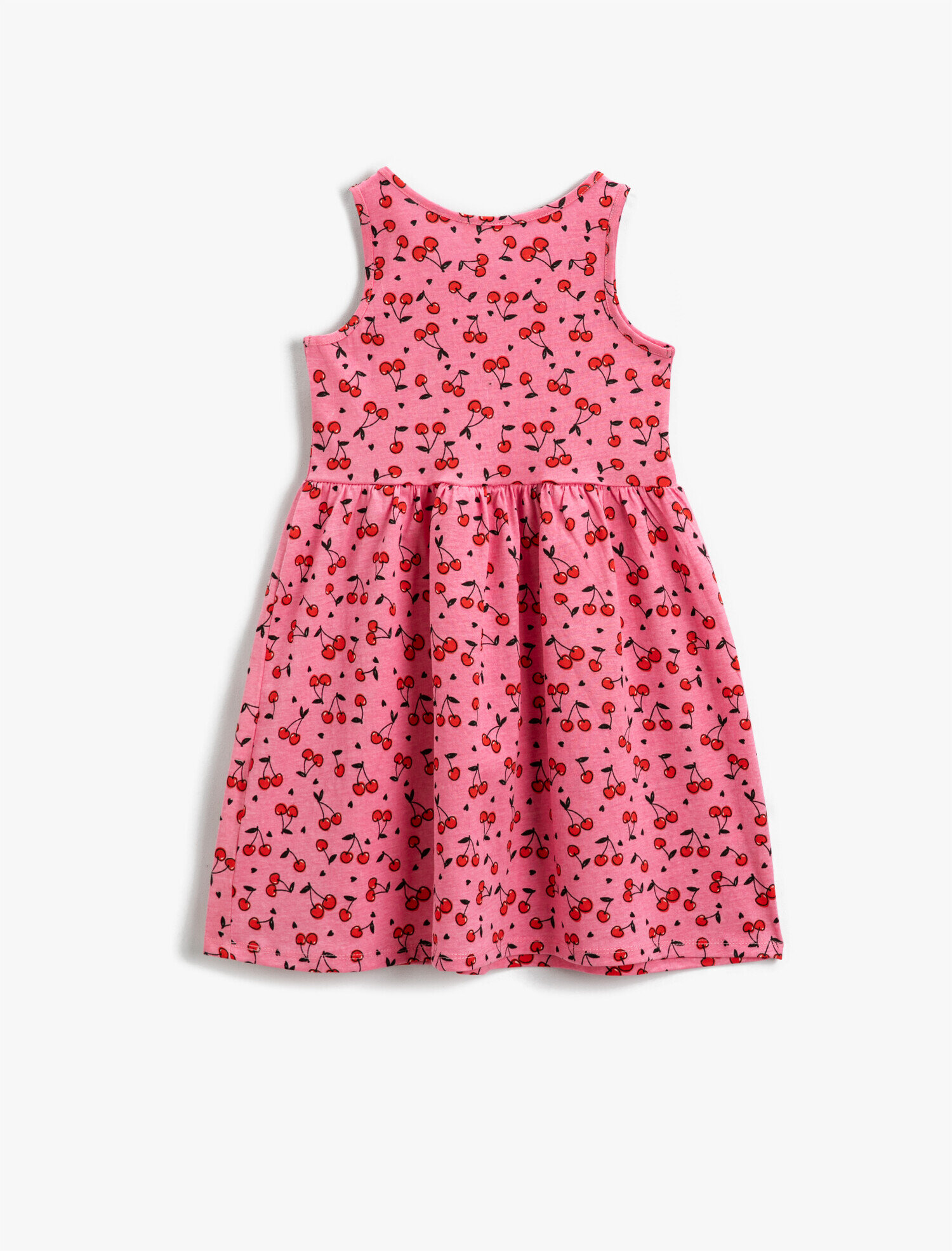  Kız Çocuk Penye Elbise Kiraz Baskılı Kolsuz Pamuklu Bisiklet Yaka