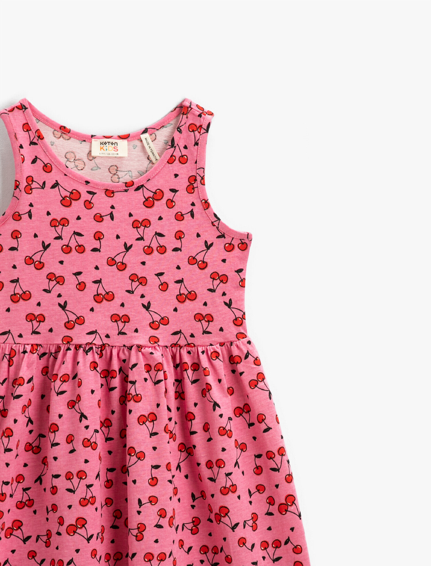  Kız Çocuk Penye Elbise Kiraz Baskılı Kolsuz Pamuklu Bisiklet Yaka