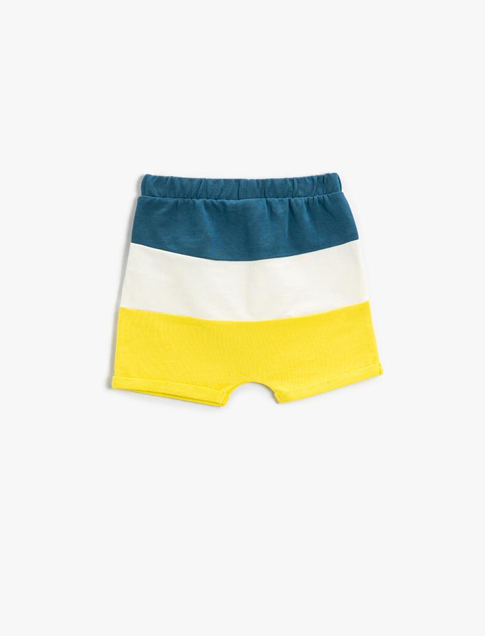 Erkek Bebek Renk Bloklu Belden Bağlamalı Şort Pamuklu