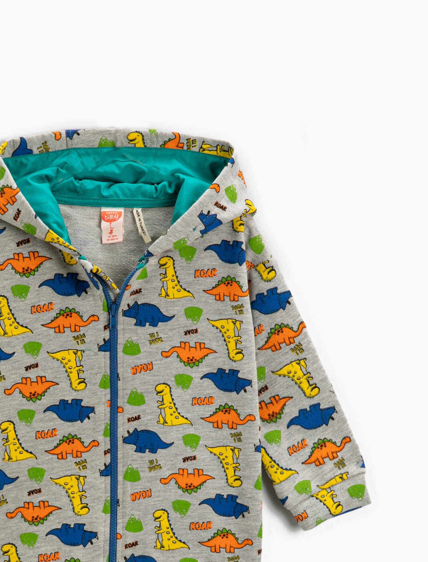  Erkek Bebek Dinozor Baskılı Kapşonlu Sweatshirt Fermuarlı