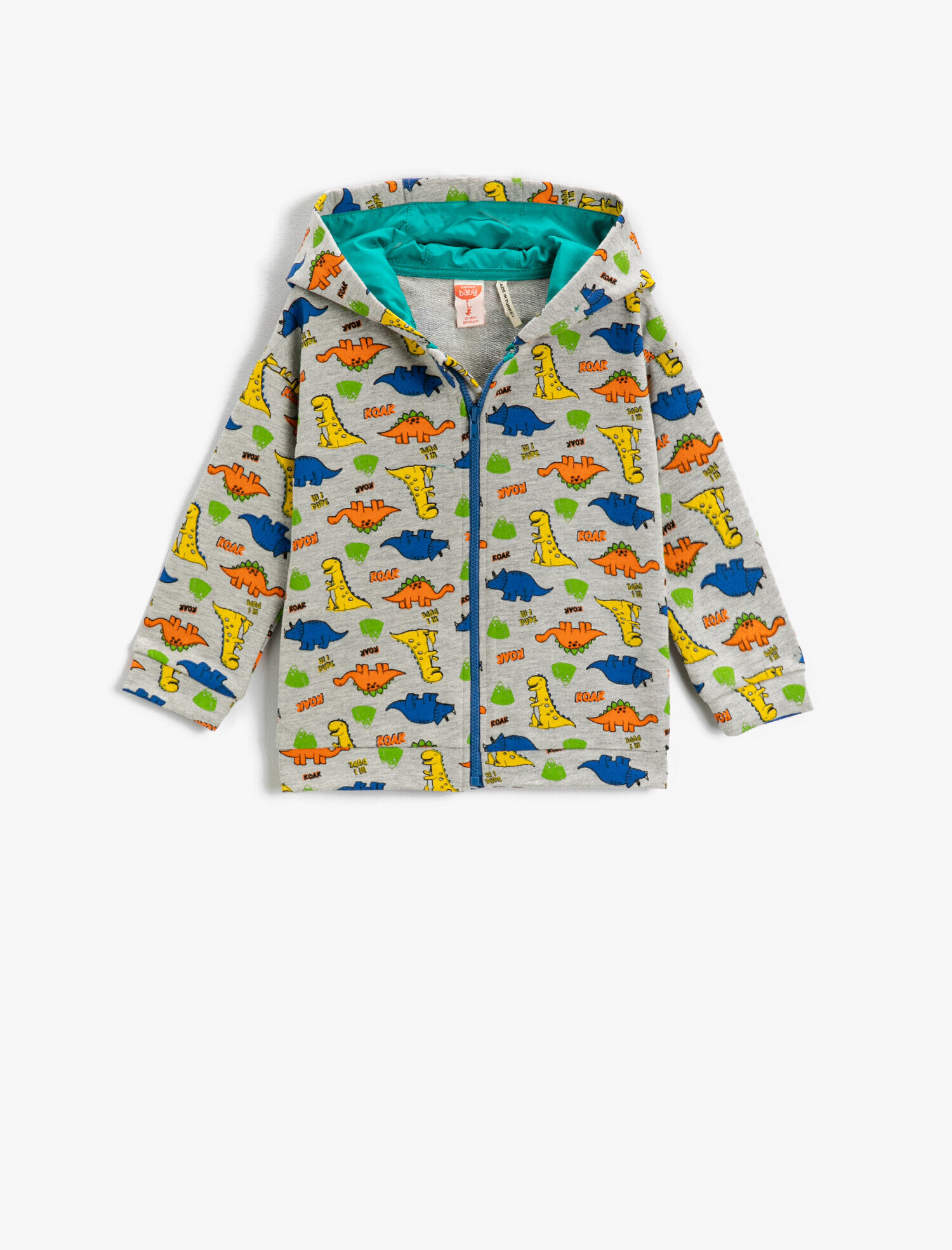  Erkek Bebek Dinozor Baskılı Kapşonlu Sweatshirt Fermuarlı