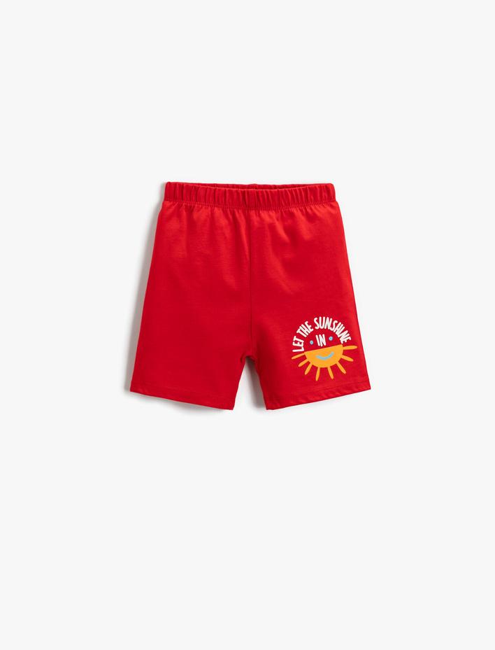 Erkek Bebek Baskılı Belden Bağlamalı Şort Pamuklu