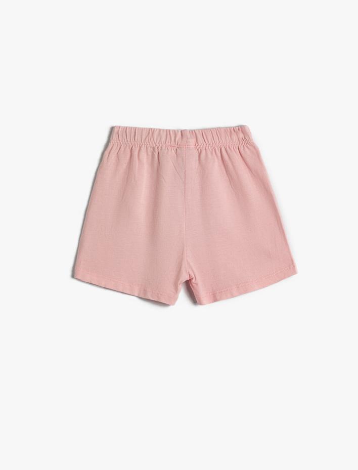 Kız Bebek Beli Lastikli Kedi Baskılı Şort Pamuklu