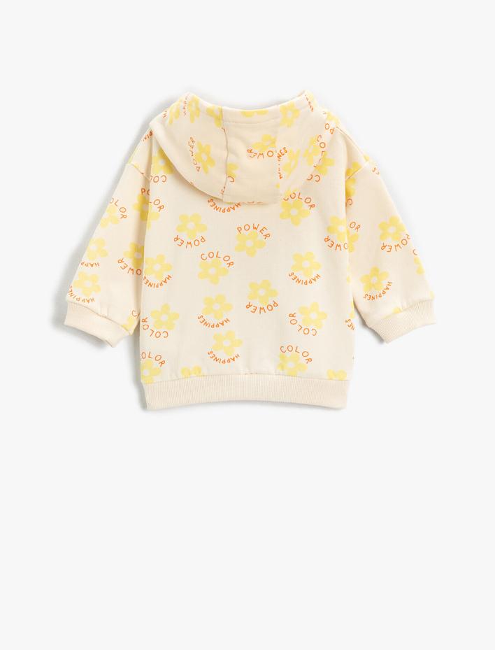 Kız Bebek Slogan Baskılı Kapüşonlu Sweatshirt Kanguru Cepli Pamuklu