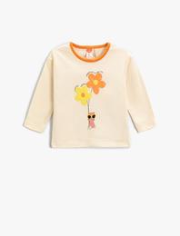 Çiçek Baskılı Uzun Kollu Tişört Pamuklu