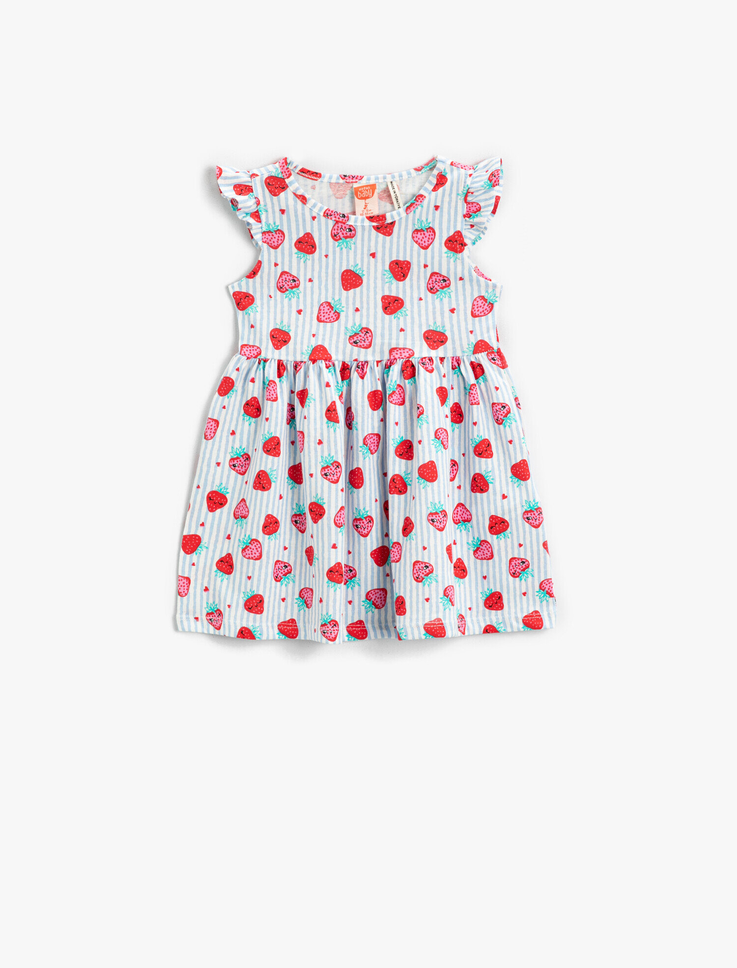 Kız Bebek Elbise Çilek Baskılı Fırfırlı Pamuklu