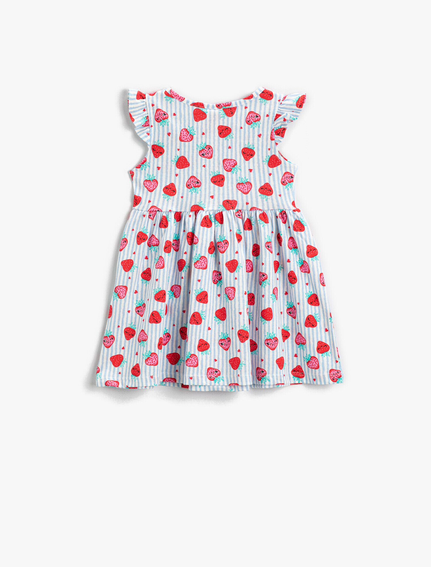  Kız Bebek Elbise Çilek Baskılı Fırfırlı Pamuklu