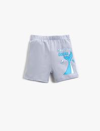 Baskılı Beli Lastikli Şort Pamuklu