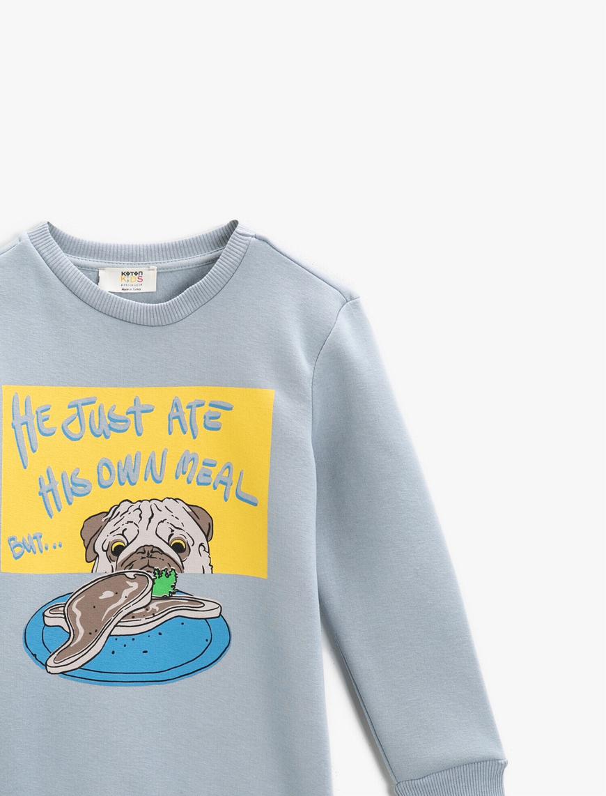  Erkek Çocuk Köpek Baskılı Uzun Kollu Sweatshirt Bisiklet Yaka