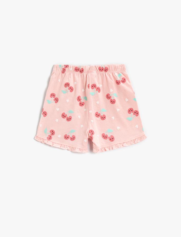 Kız Bebek Kiraz Baskılı Şort Beli Lastikli Pamuklu