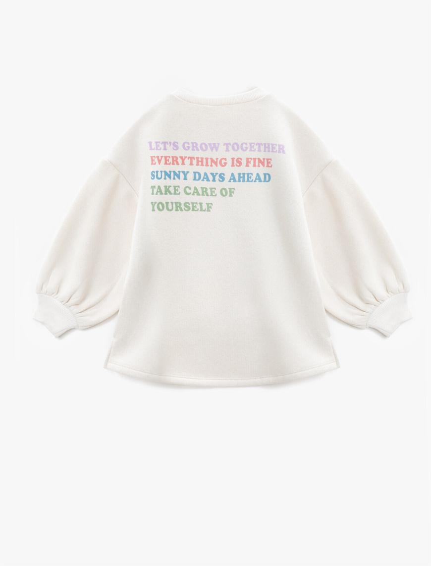  Kız Çocuk Slogan Baskılı Oversize Sweatshirt Beli Bağlama  Detaylı