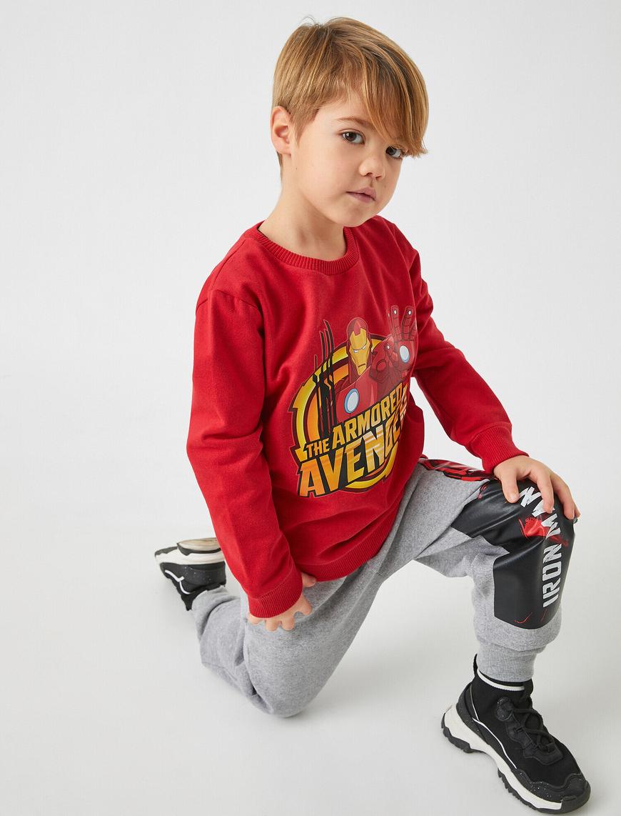 Erkek Çocuk Iron Man Lisanslı Baskılı Sweatshirt Avangers Uzun Kollu Pamuklu