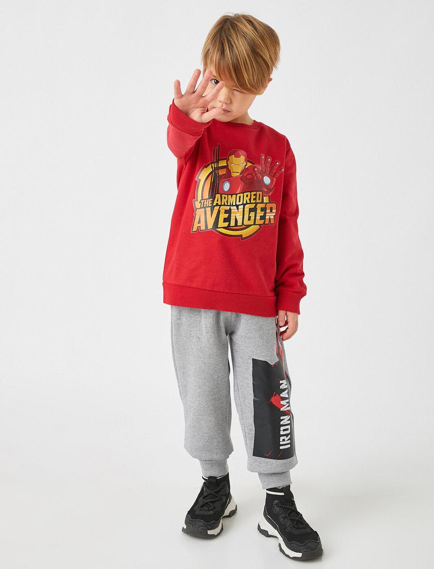  Erkek Çocuk Iron Man Lisanslı Baskılı Sweatshirt Avangers Uzun Kollu Pamuklu