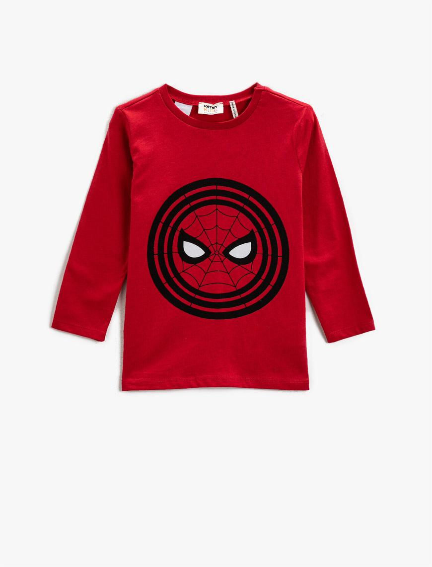  Erkek Çocuk Spiderman Lisanslı Baskılı Uzun Kollu Tişört Pamuklu