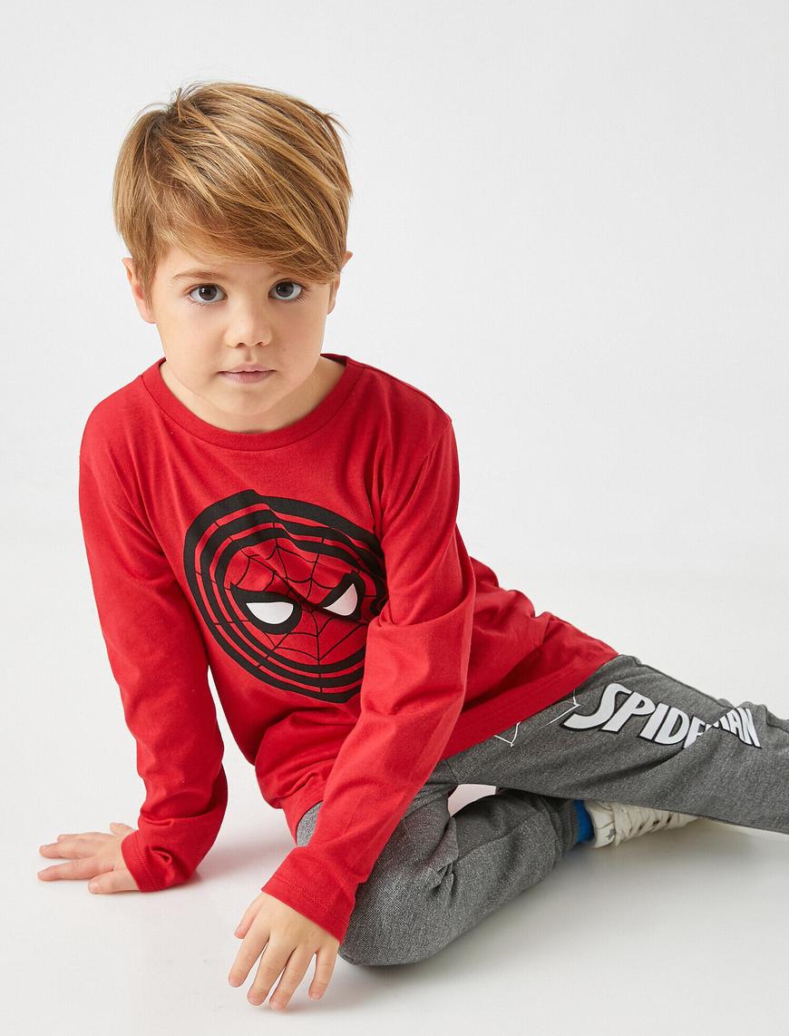  Erkek Çocuk Spiderman Lisanslı Baskılı Uzun Kollu Tişört Pamuklu