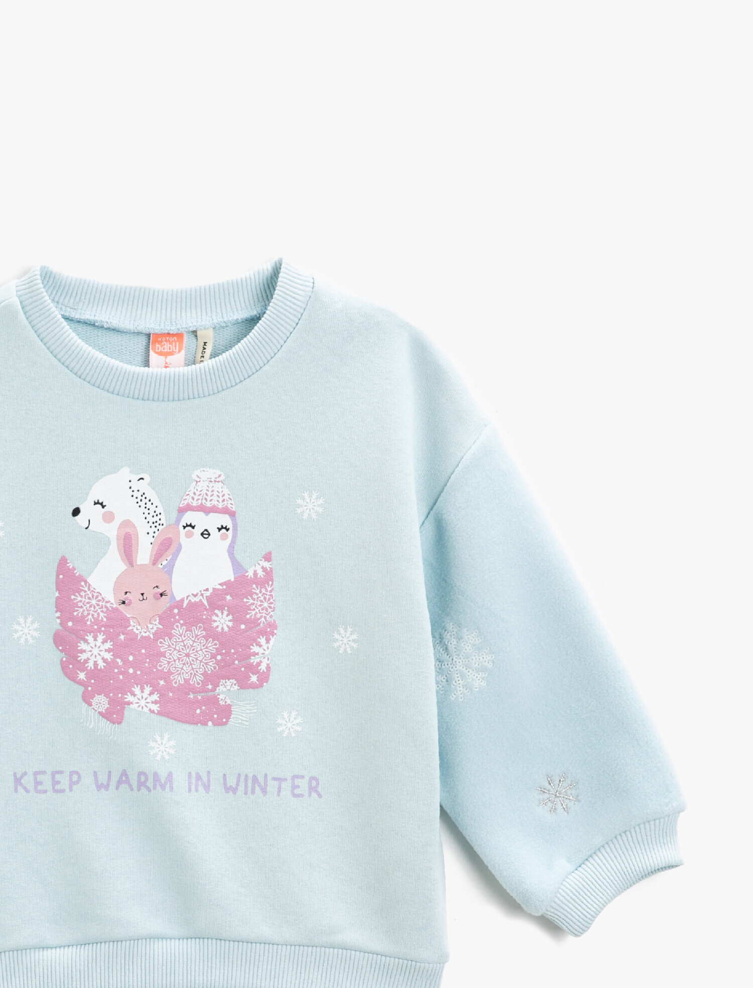  Kız Bebek Baskılı Sweatshirt Bisiklet Yaka Pamuklu