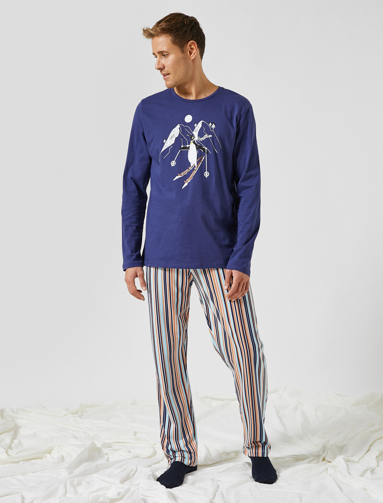   Baskılı Uzun Kollu Pamuklu Pijama Takımı