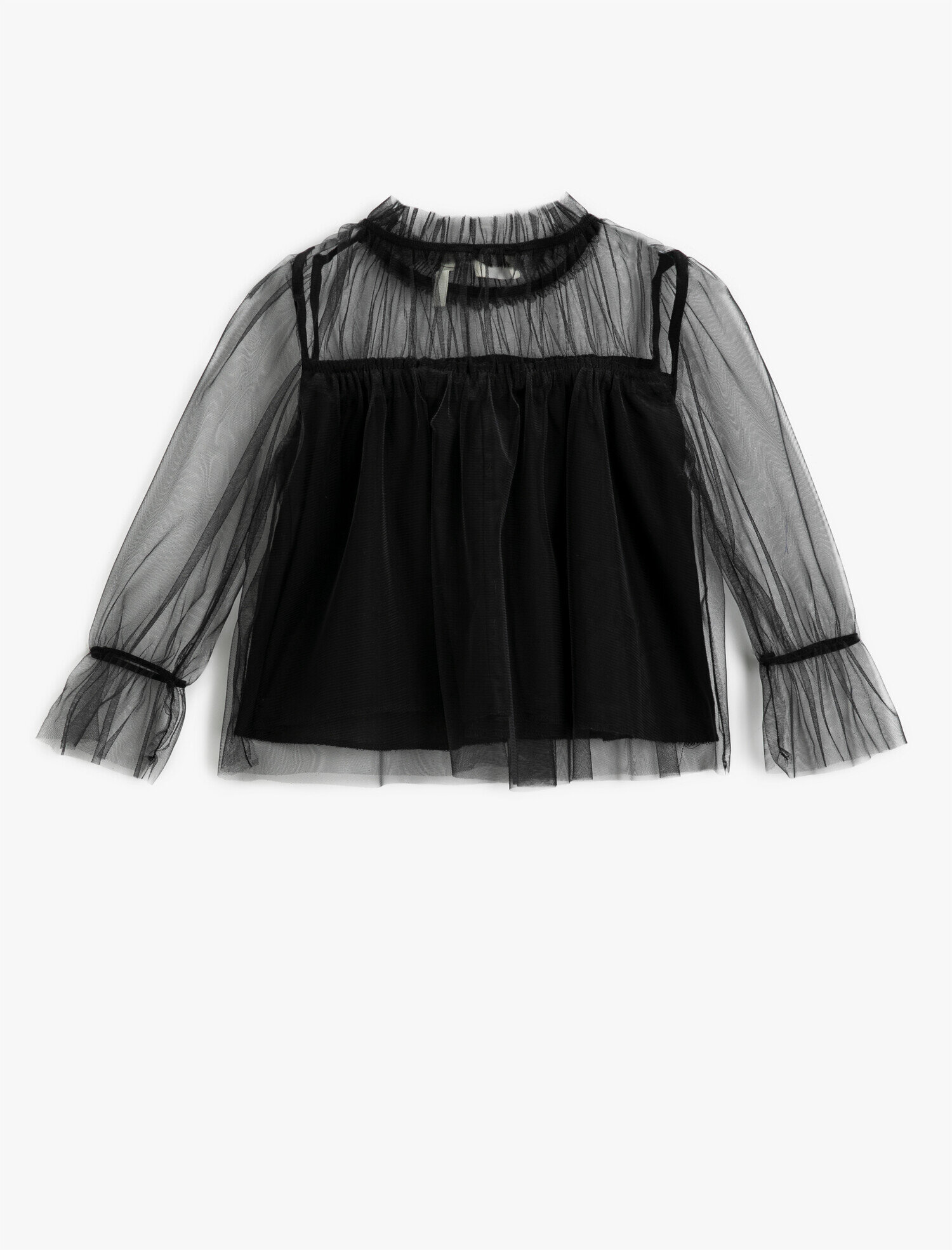  Kız Çocuk Tül Uzun Kollu Bluz Yarım Balıkçı Yaka