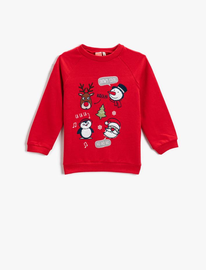 Erkek Bebek Yılbaşı Temalı Sweatshirt Bisiklet Yaka Pamuklu