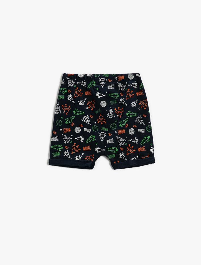 Erkek Bebek Uzay Temalı Baskılı Şort Pamuklu