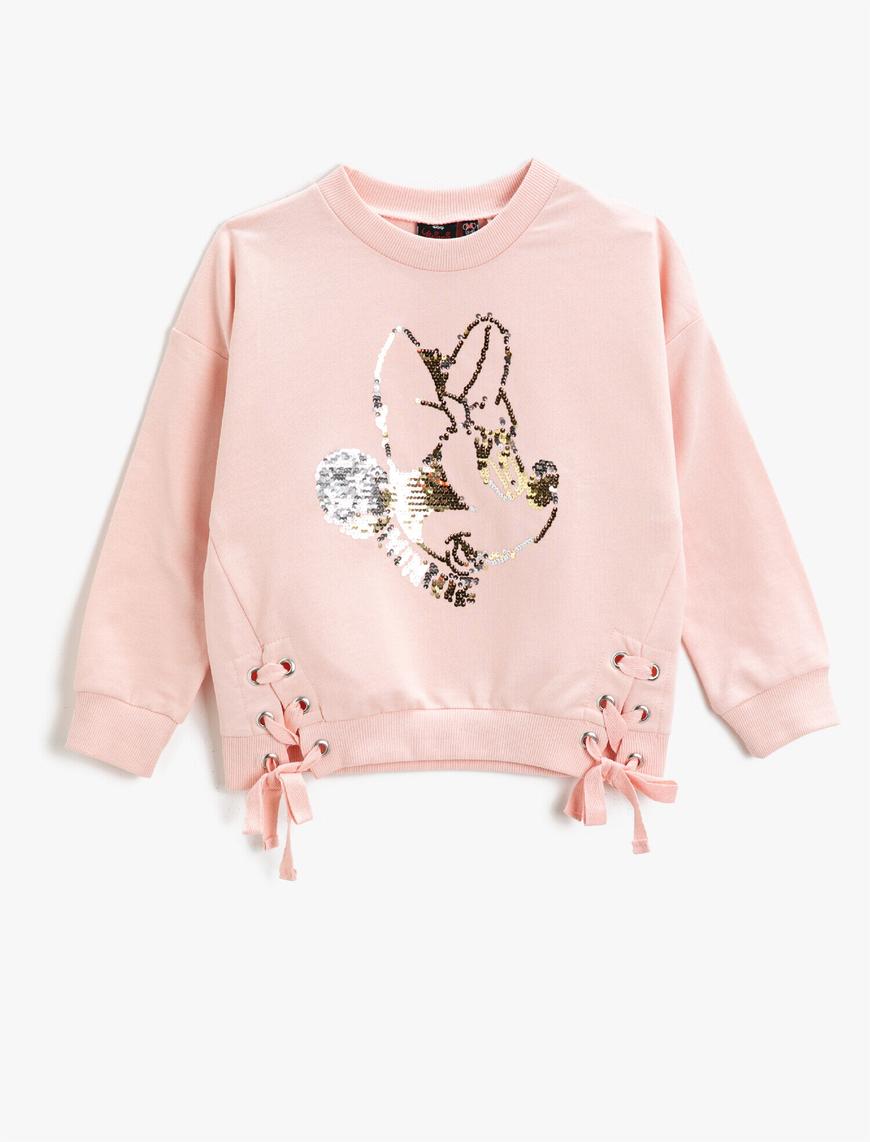  Kız Çocuk Minnie Mouse Lisanslı Sweatshirt Uzun Kollu Pullu