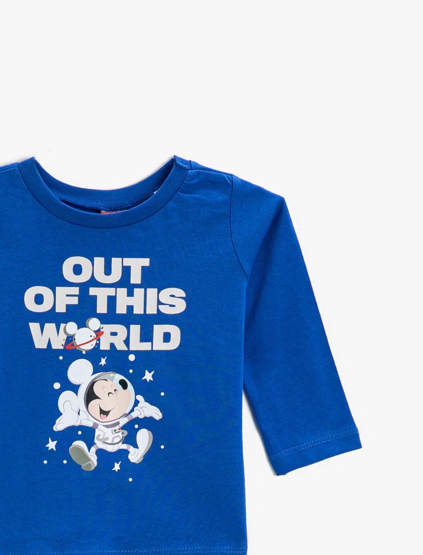  Erkek Bebek Mickey Mouse Baskılı Uzun Kollu Tişört Lisanslı Pamuklu