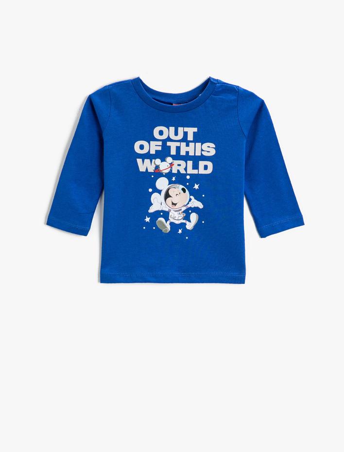 Erkek Bebek Mickey Mouse Baskılı Uzun Kollu Tişört Lisanslı Pamuklu