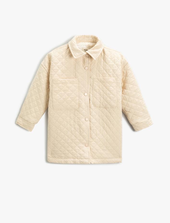 Kız Çocuk Kapitone Gömlek Ceket Uzun Kollu Çift Cepli