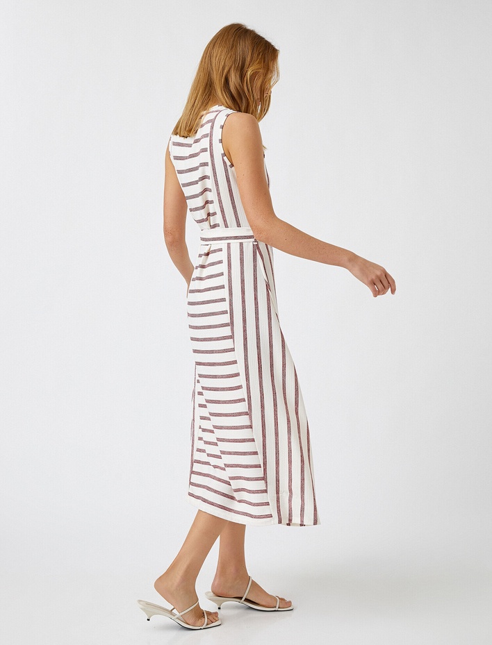  Beli Kuşaklı Midi Elbise