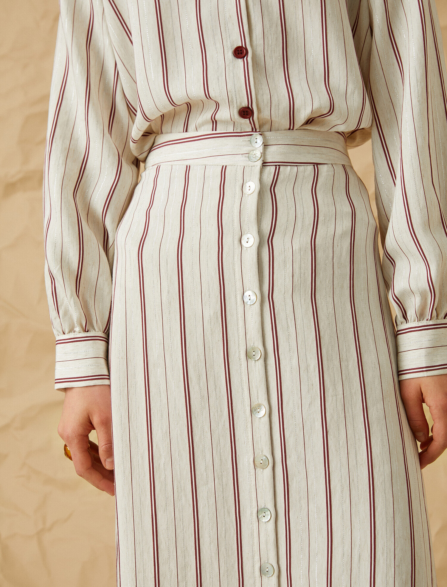   Düğmeli Midi Etek Keten Karışımlı