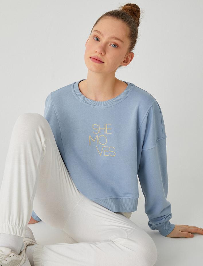  Bisiklet Yaka Baskılı Spor Sweatshirt