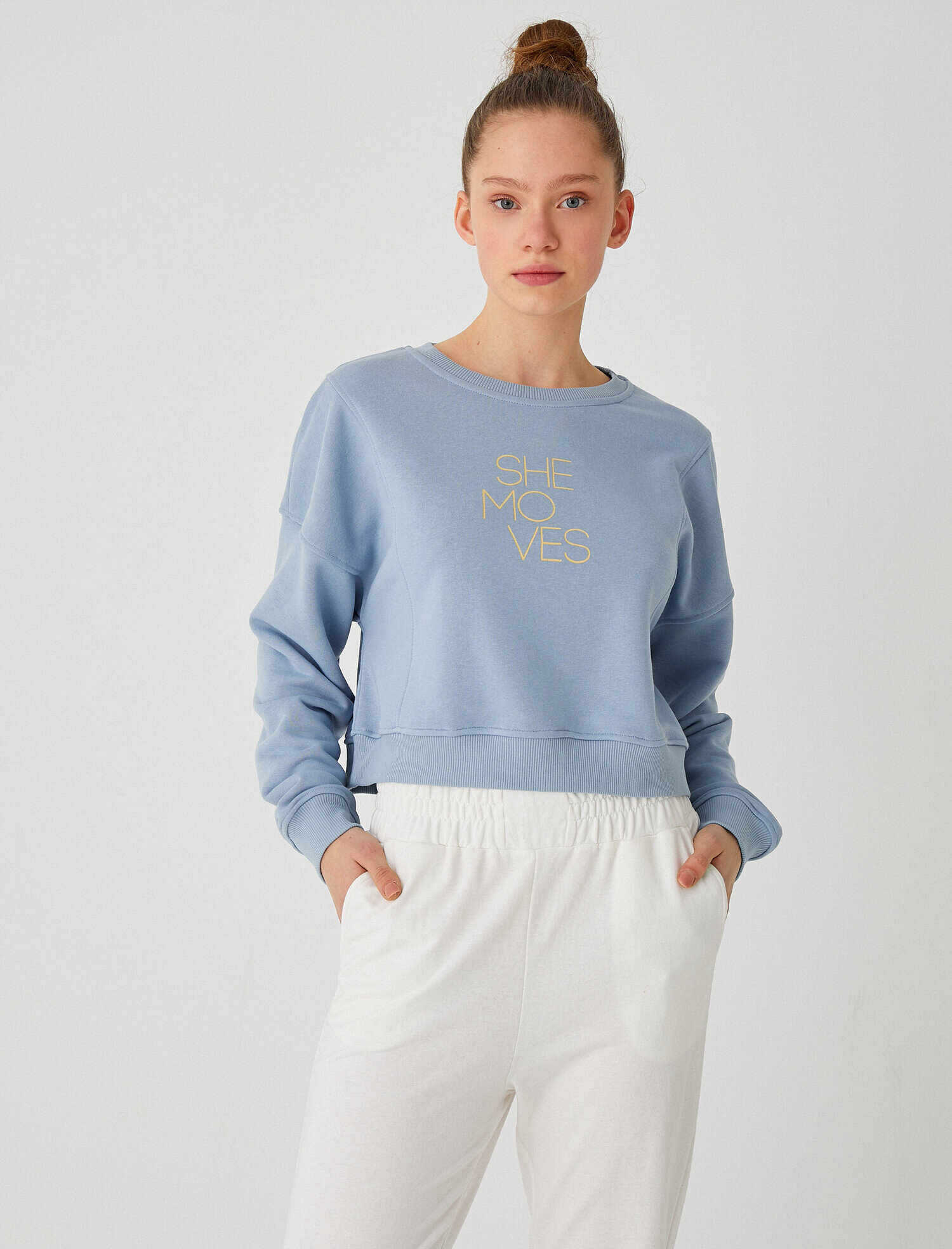   Bisiklet Yaka Baskılı Spor Sweatshirt