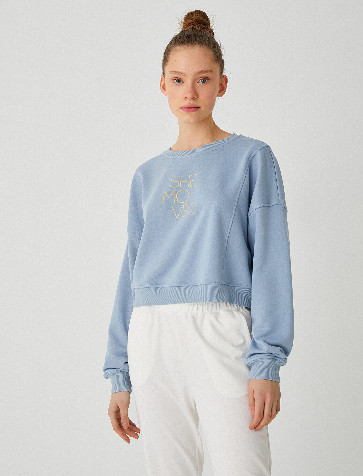   Bisiklet Yaka Baskılı Spor Sweatshirt