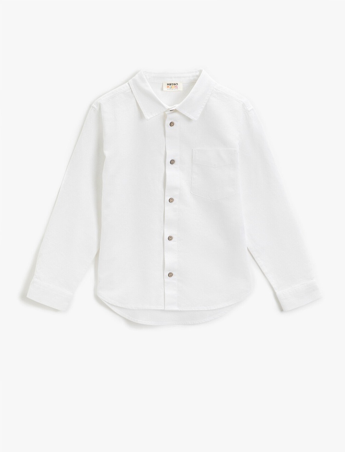 Erkek Çocuk Uzun Kollu Keten Gömlek Cepli