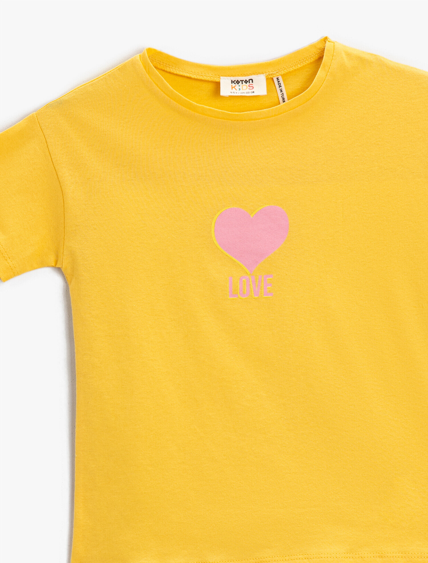  Kız Çocuk Kalp Baskılı Kısa Kollu Tişört Pamuklu