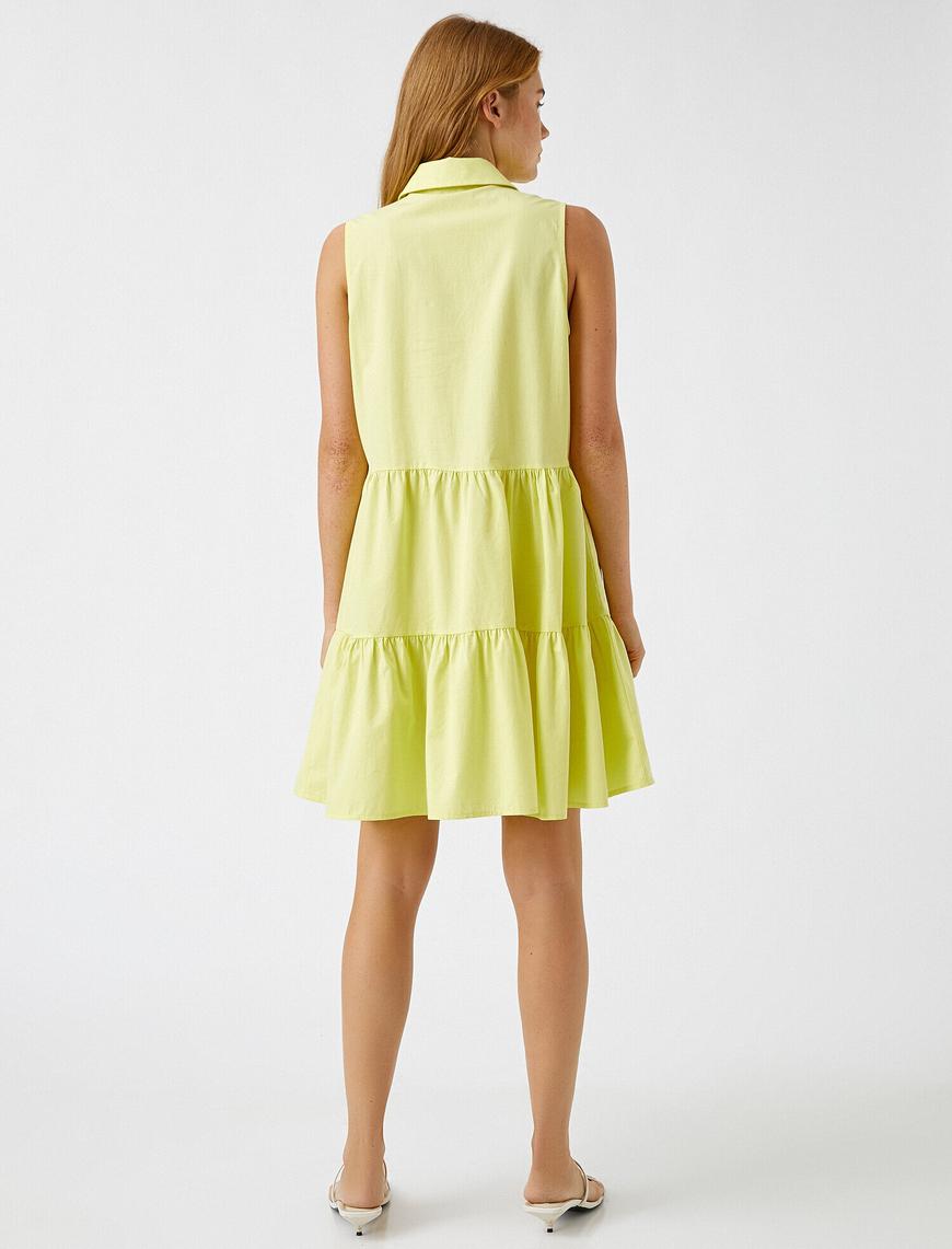   Pamuklu Fırfırlı Poplin Mini Elbise