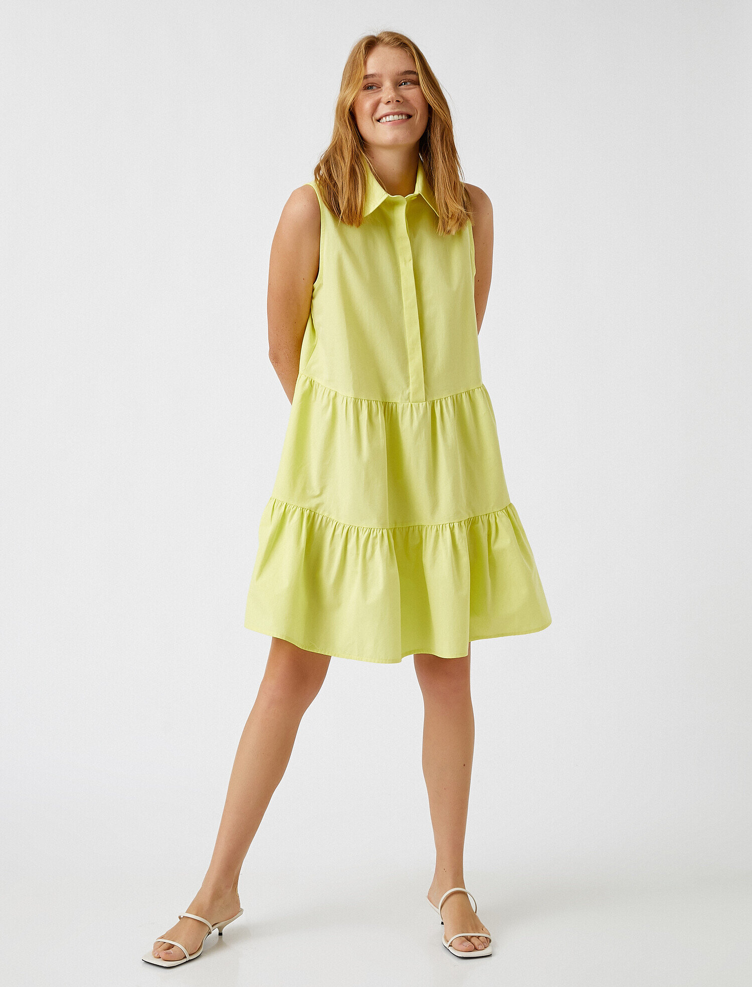 Koton Pamuklu Fırfırlı Poplin Mini Elbise. 2