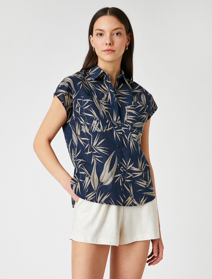  Kısa Kollu Desenli Pamuklu Gömlek