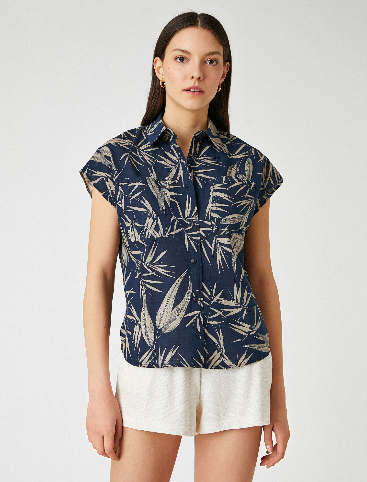   Kısa Kollu Desenli Pamuklu Gömlek