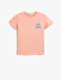 Yaz Temalı Baskılı Kısa Kollu Tişört Pamuklu