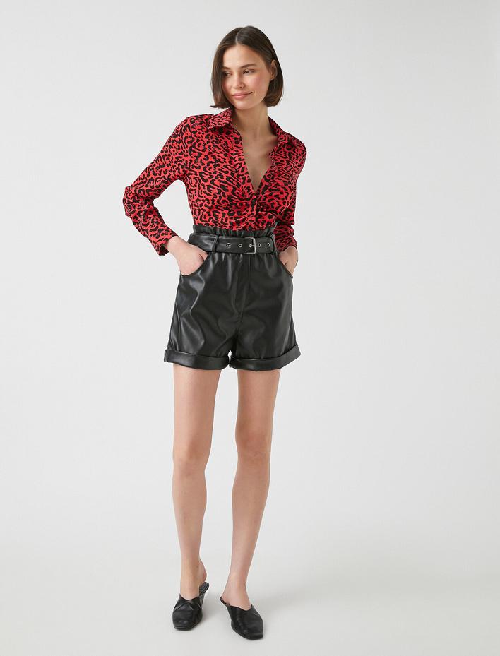  Uzun Kollu Leopar Desenli Gömlek