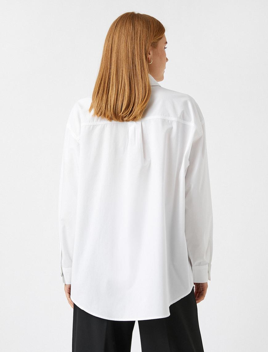   Metal İşlemeli Oversize Poplin Gömlek