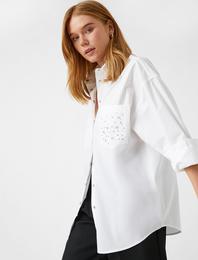 Metal İşlemeli Oversize Poplin Gömlek