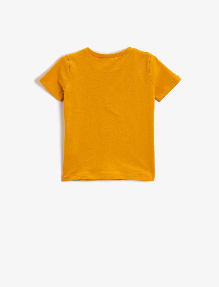 Erkek Bebek Dinozor Baskılı Kısa Kollu Tişört Pamuklu