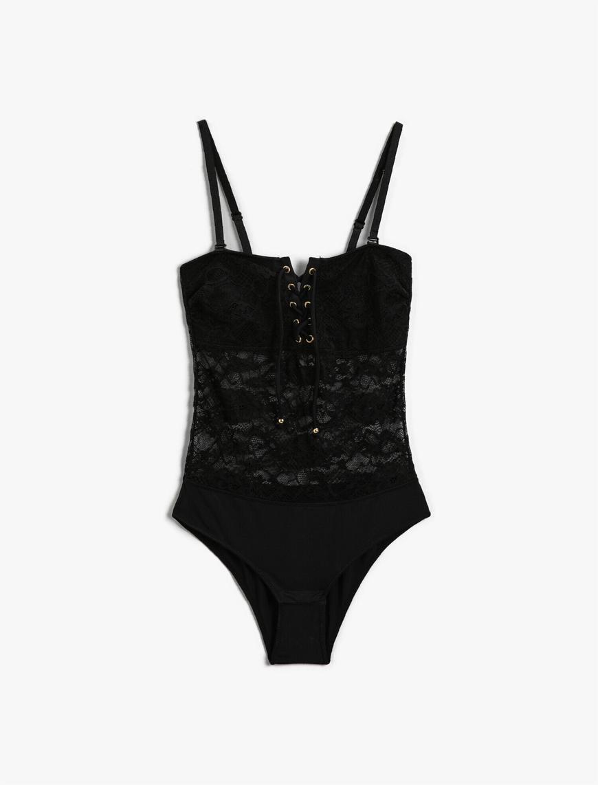   Dantel Detaylı Bağlamalı Bodysuit