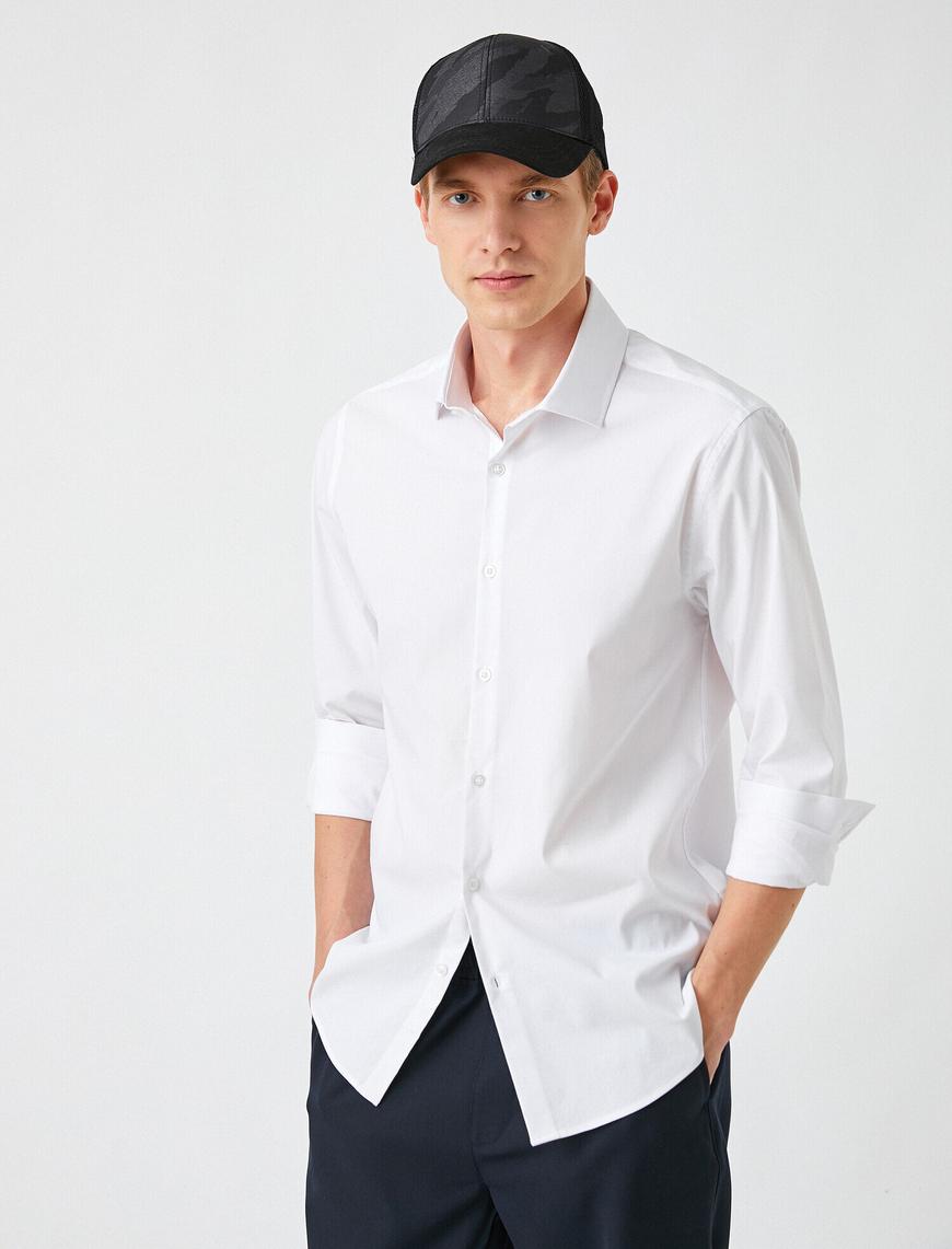   Spor Gömlek Mikro Desenli Slim Fit Non Iron